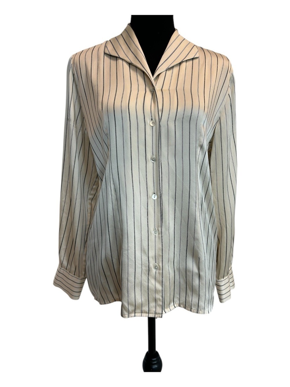 Talbots Women’s Ivory Cream Satin Pinstripe Button-Up Blouse Sz 6